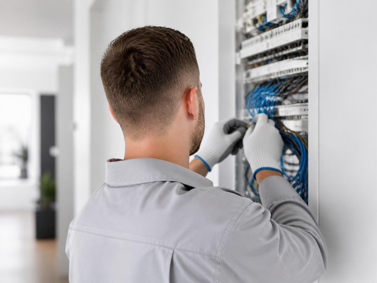 Technik realizujúci elektroinštaláciu a káblové rozvody v modernej budove